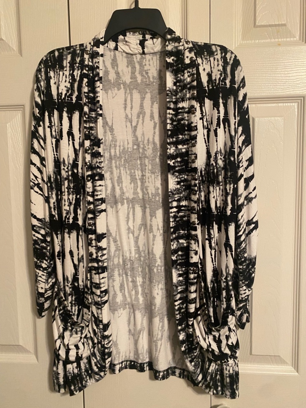 Vince Comuto  Black & White Tie-Dye Open Front Cardigan M/L studs slouch sleeve